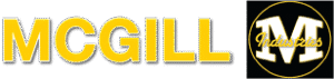 Yellow text reads "MCGILL" next to a black square with a large white "M" and the word "Industries" in yellow script across it, all outlined in yellow.